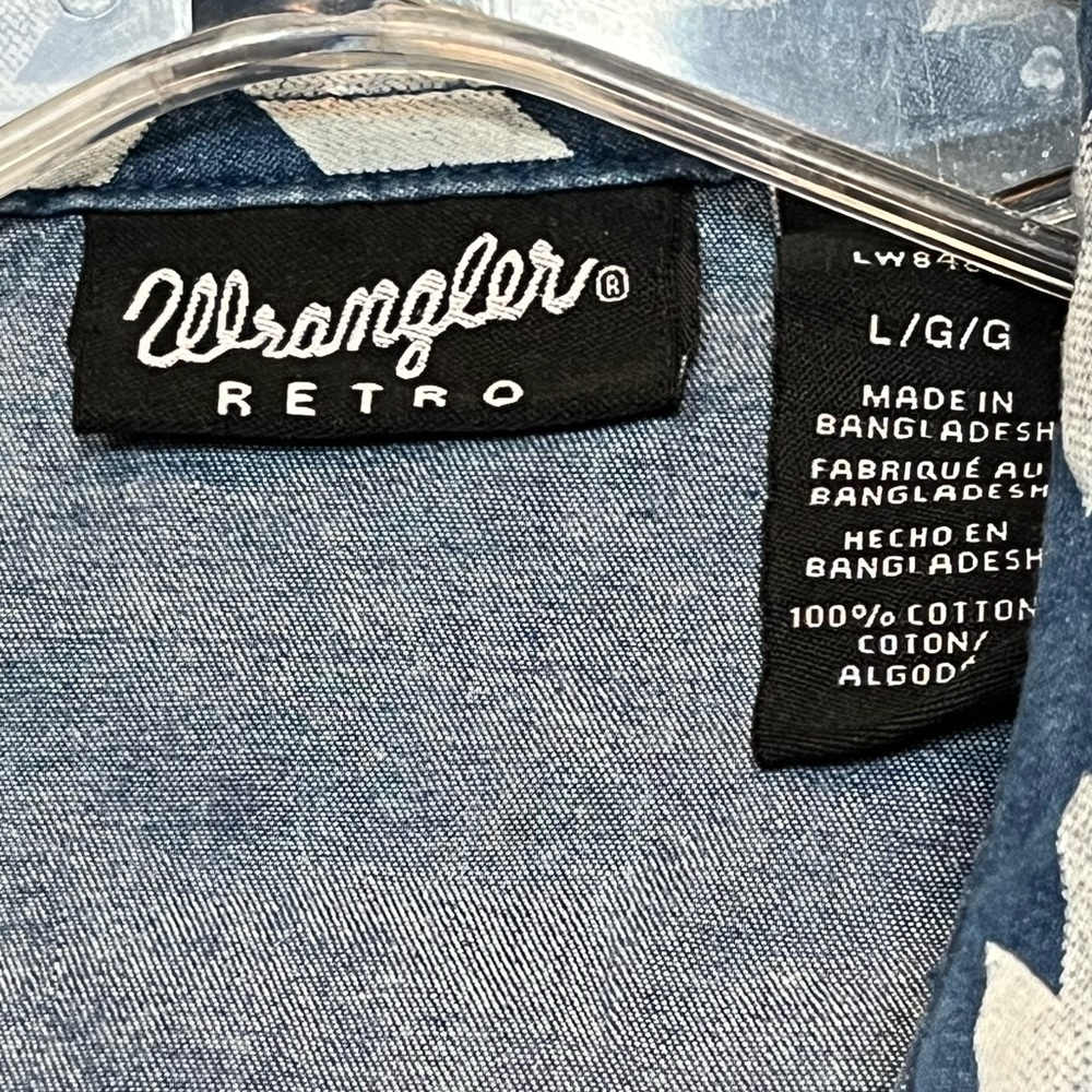 Wrangler Retro Women’s Pearl Snap Denim Long Sleeve Aztec Print Blue Size Large - Picture 11 of 11